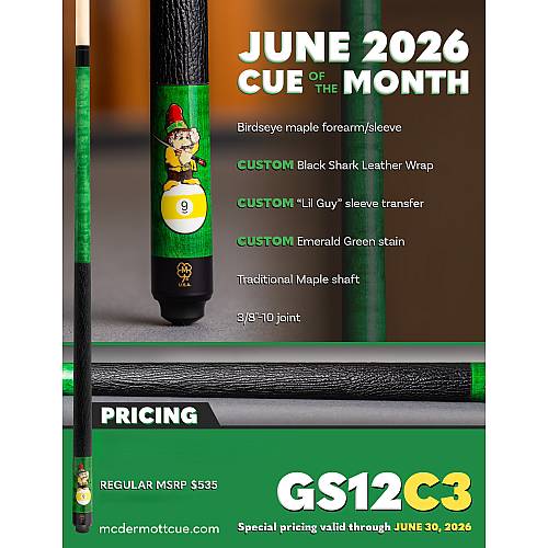 GS12C3 June 2026 Cue of the Month | Birdseye Maple Pool Cue GS12C3 June 2026 Cue of the Month | Birdseye Maple Pool Cue